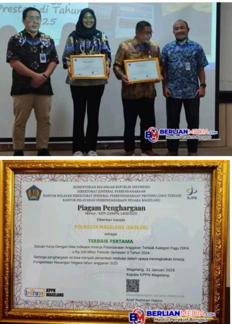 Polresta Magelang Terima Penghargaan Satker IKPA Terbaik Pertama