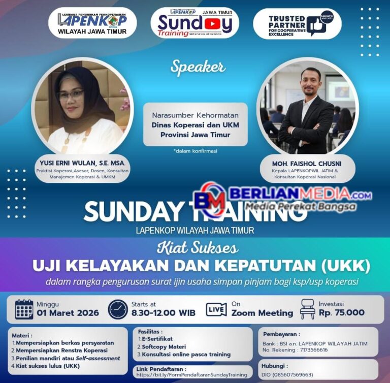 LAPENKOP Jatim Kembali Gelar Pelatihan UKK, Dorong Pengurus Koperasi Lebih Profesional dan Berintegritas